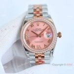 Super Clone Rolex Clean-Datejust 36mm Watch Salmon Dial with VI and IX Diamond set